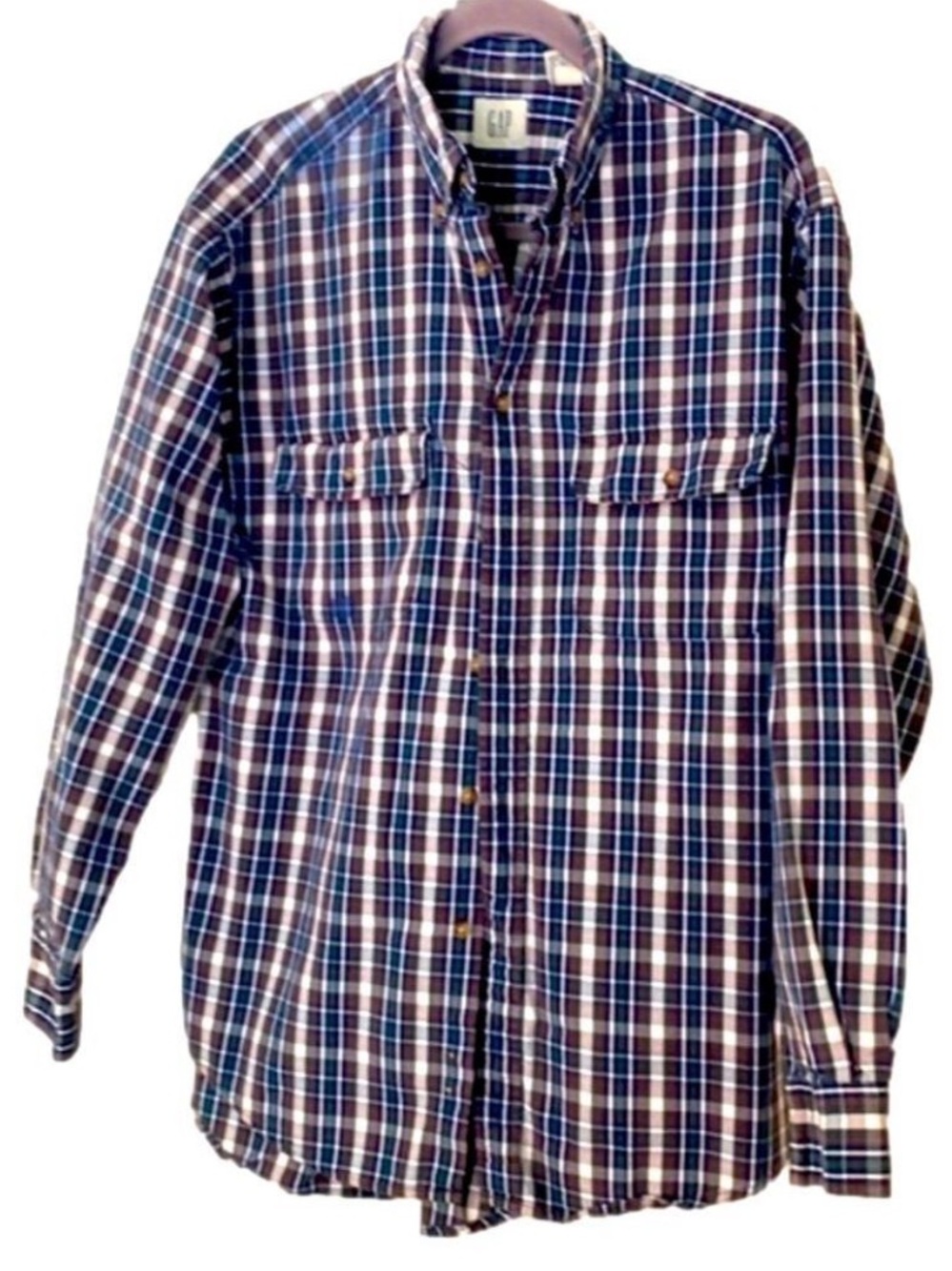 Gap Y2K Plaid Button Down Medium Circa 1990s Gap Oversized Button Collar